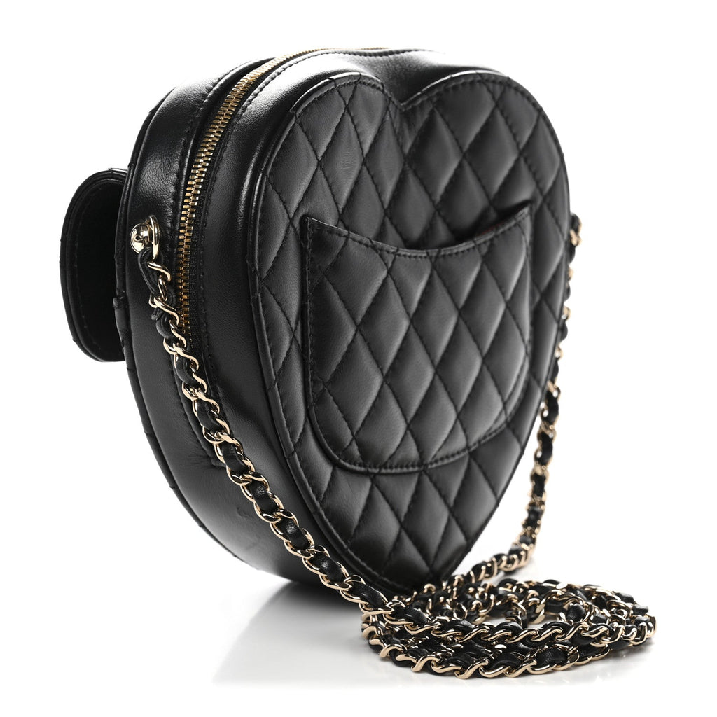 Lambskin Quilted CC In Love Heart Bag Black