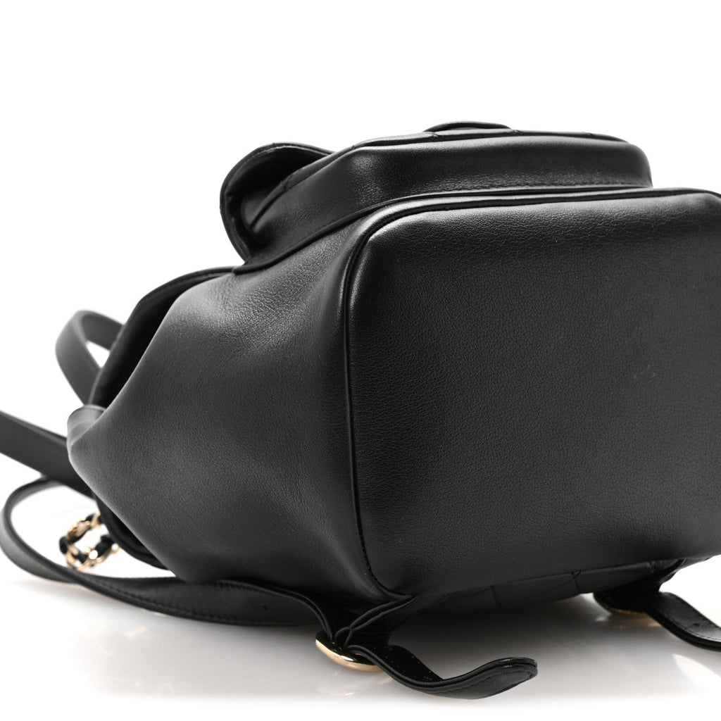 Glazed Aged Calfskin Quilted Small Duma Drawstring Backpack Black