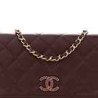 Shiny Caviar Quilted Strass Wallet On Chain WOC Bordeaux