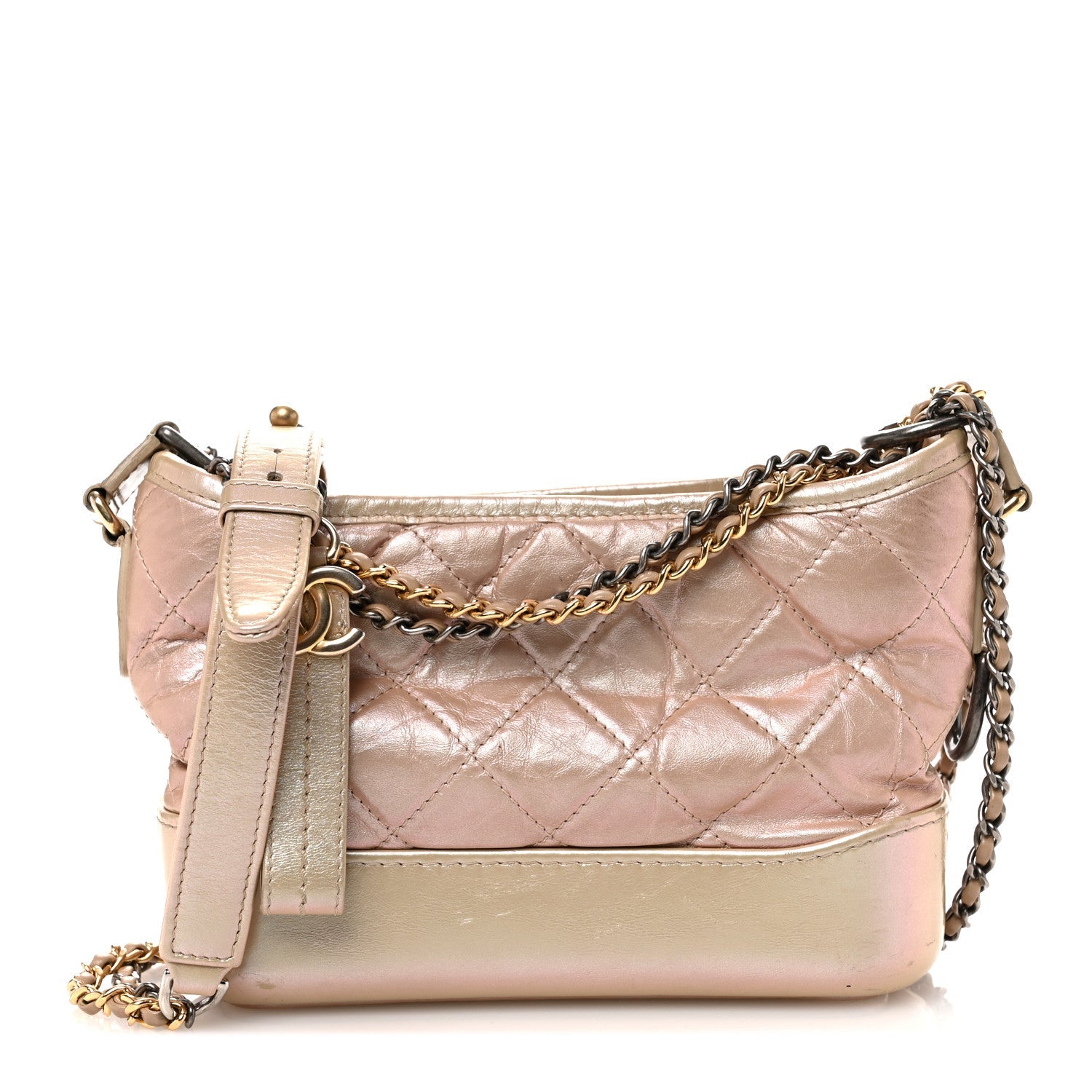 Iridescent Aged Calfskin Quilted Small Gabrielle Hobo Light Pink