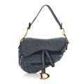 Oblique Embroidered Saddle Bag Denim Blue