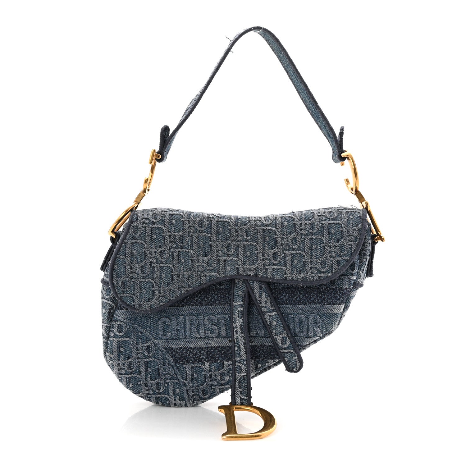 Oblique Embroidered Saddle Bag Denim Blue