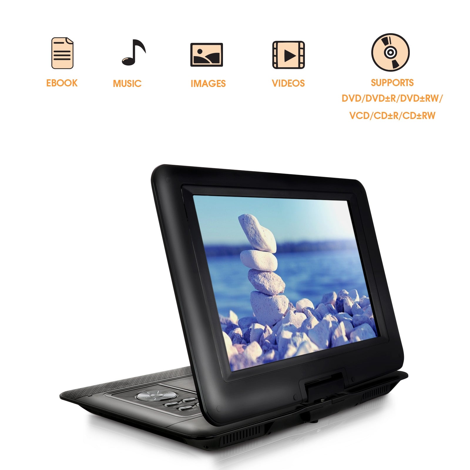 14.1 Inch Portable DVD Player with Swivel TFT-LCD Screen and USB,SD,AV Inputs