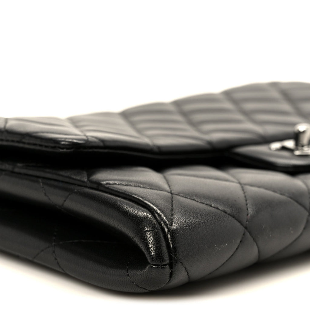 Lambskin Quilted Clutch With Chain Flap Black