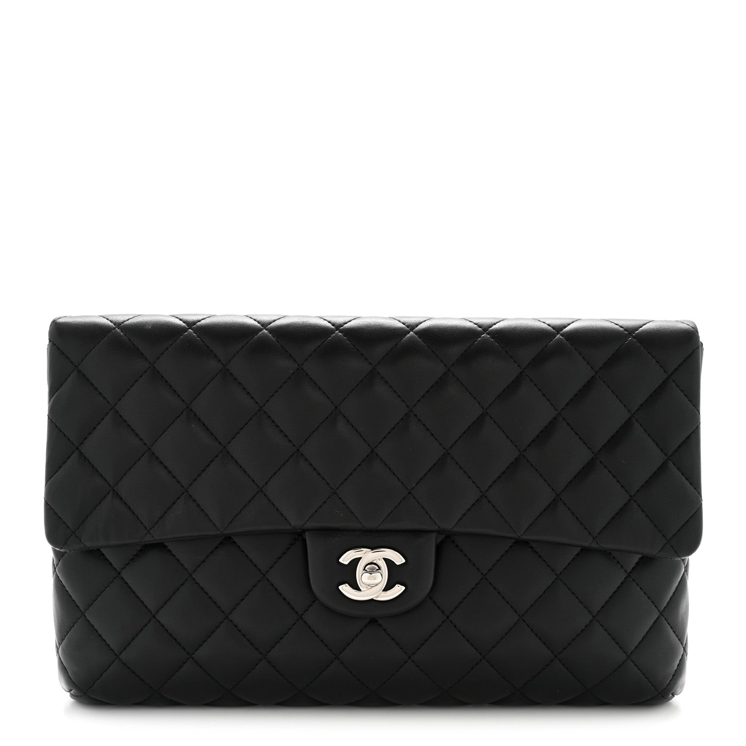 Lambskin Quilted Flap Clutch Black