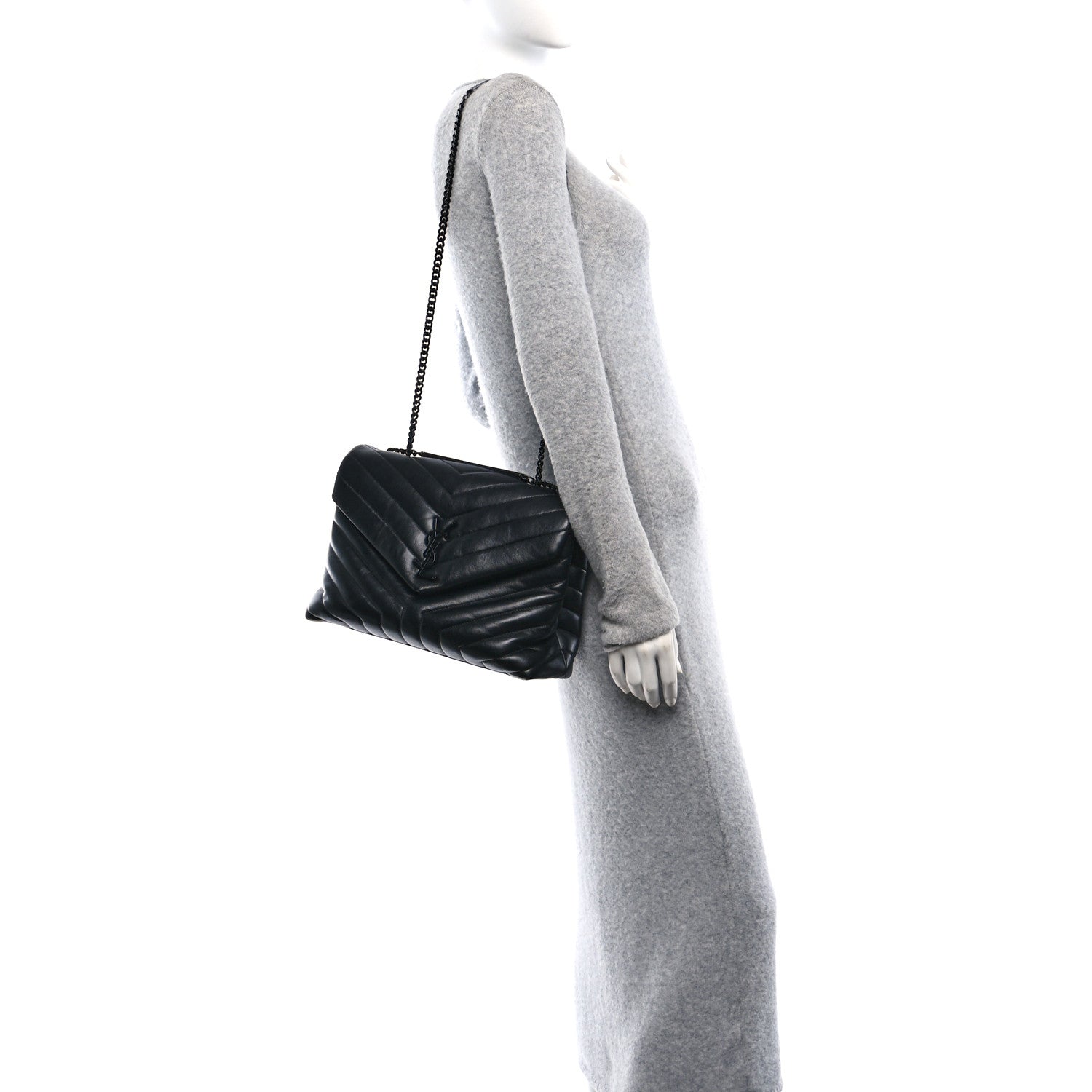 Calfskin Y Quilted Monogram Monochrome Medium Loulou Chain Satchel Black