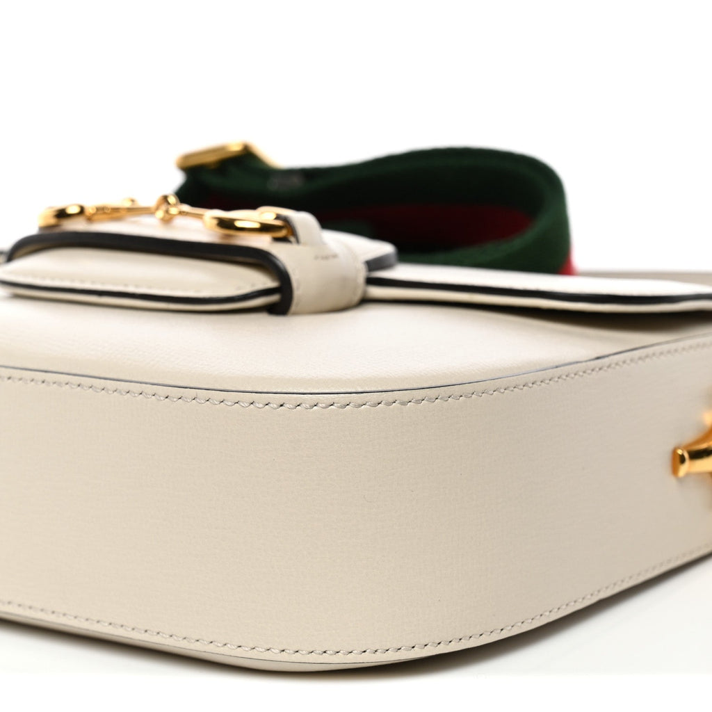 Azalea Calfskin Web Mini Horsebit 1955 Shoulder Bag Mystic White