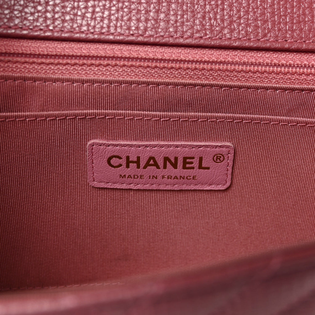 Metallic Calfskin Chevron Quilted Small Statement Flap Pink