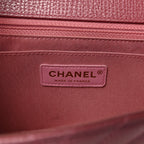 Metallic Calfskin Chevron Quilted Small Statement Flap Pink