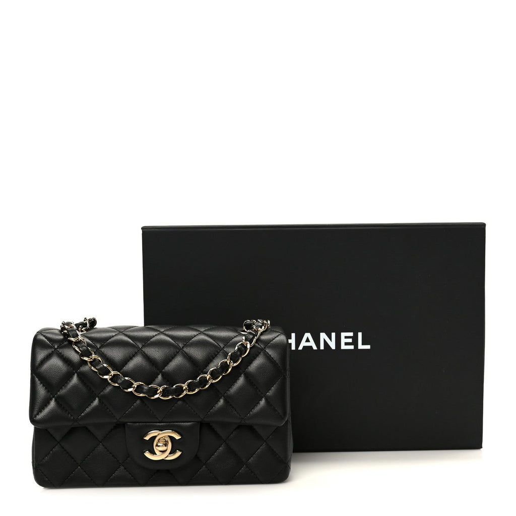 Lambskin Quilted Mini Rectangular Flap Black