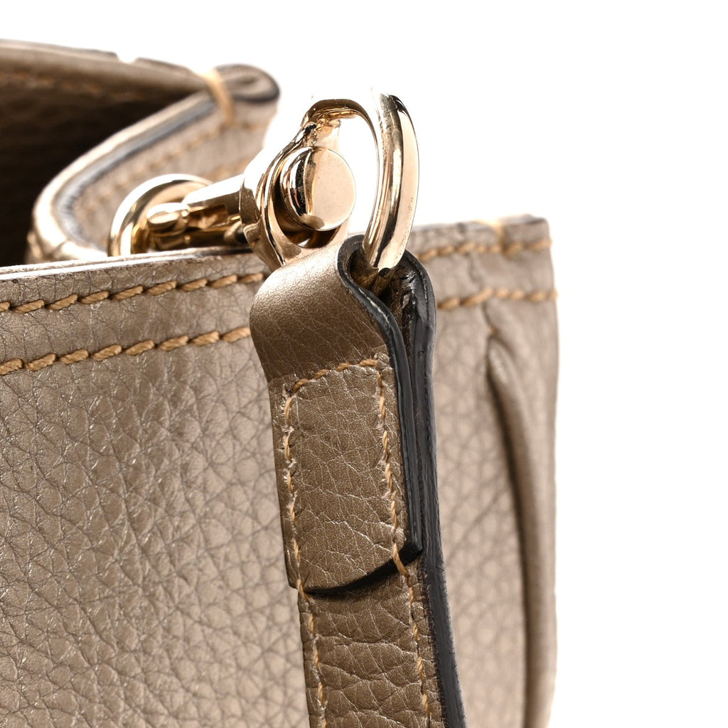Metallic Pebbled Calfskin Medium Bamboo Shopper Tote Golden Beige