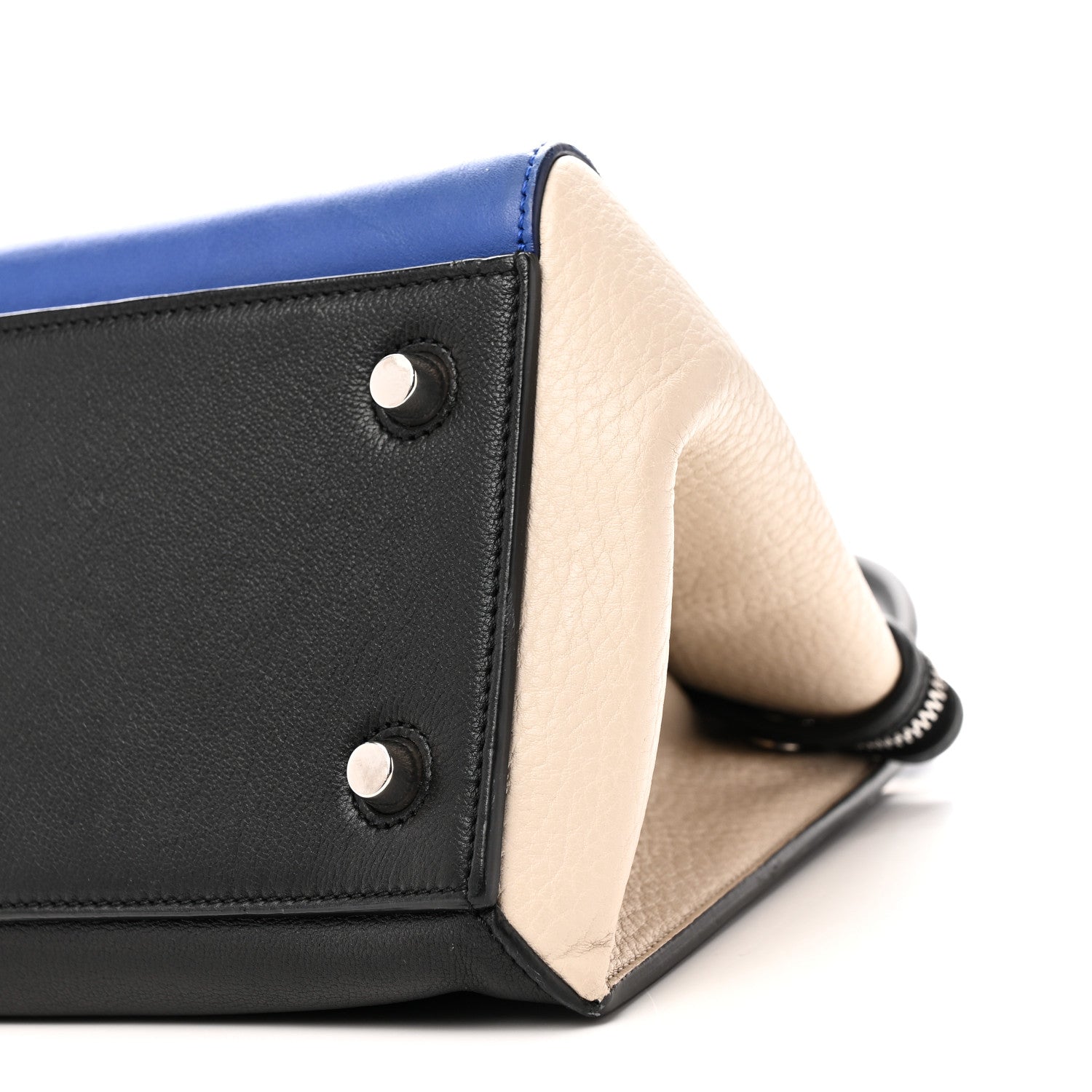 Calfskin Medium Tri-Color Edge Shoulder Bag Blue Multicolor