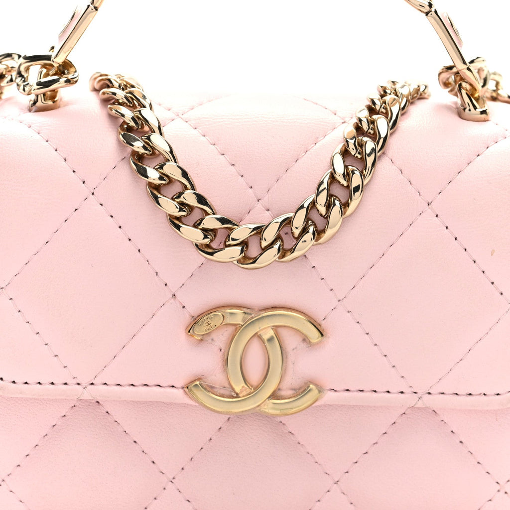 Lambskin Quilted Pick Me Up Clutch With Chain Pink