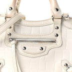 Semi Shiny Calfskin Crocodile Embossed Neo Classic Silver Hardware Nano City Crossbody White