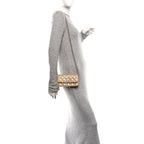 Iridescent Caviar Quilted Camellia Phone Holder With Chain Beige