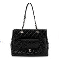 Patent Quilted Large Coco Shine Shopping Tote Black