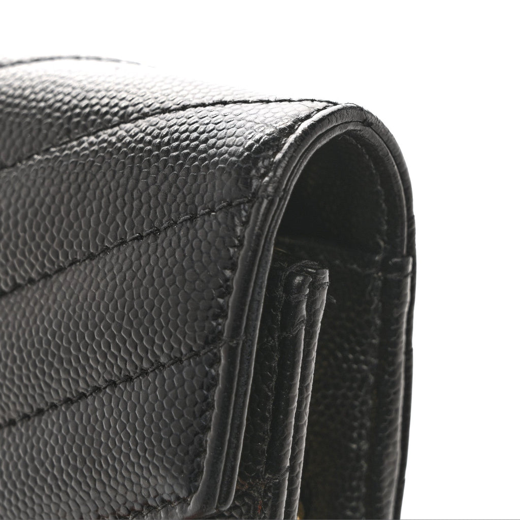 Grain De Poudre Matelasse Chevron Monogram Envelope Chain Wallet Black