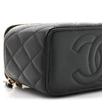 Lambskin Quilted Small Top Handle Vanity Case With Chain Black