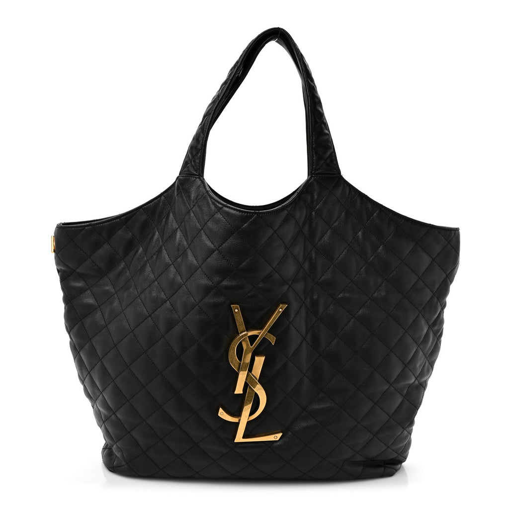 Lambskin Quilted Maxi Icare Shopping Tote Black