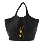 Lambskin Quilted Maxi Icare Shopping Tote Black