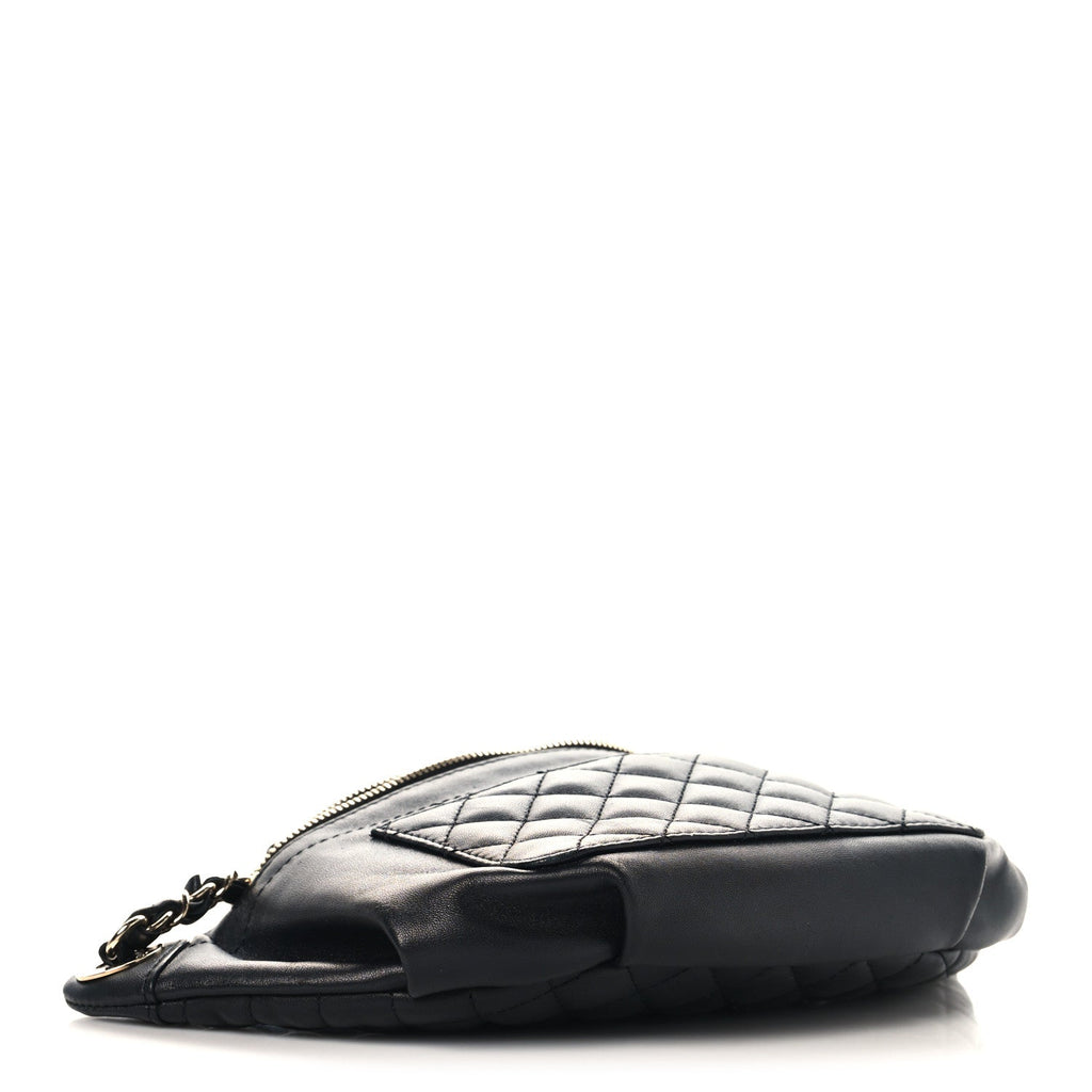 Lambskin Quilted Waist Bag Fanny Pack Black
