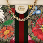 GG Supreme Monogram Flora Web Small Ophidia Chain Shoulder Bag White