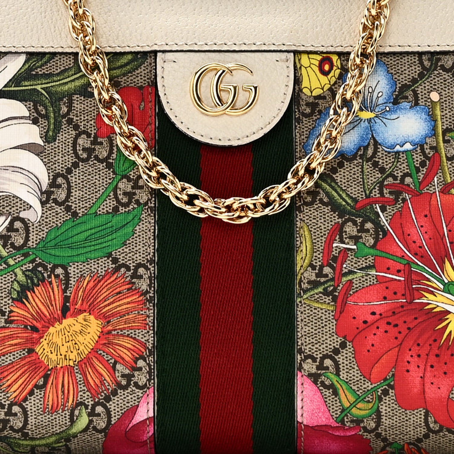 GG Supreme Monogram Flora Web Small Ophidia Chain Shoulder Bag White