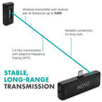 Movo WMX-2-C Wireless Microphone for iPhone 15/16 with Charging Case (USB-C)