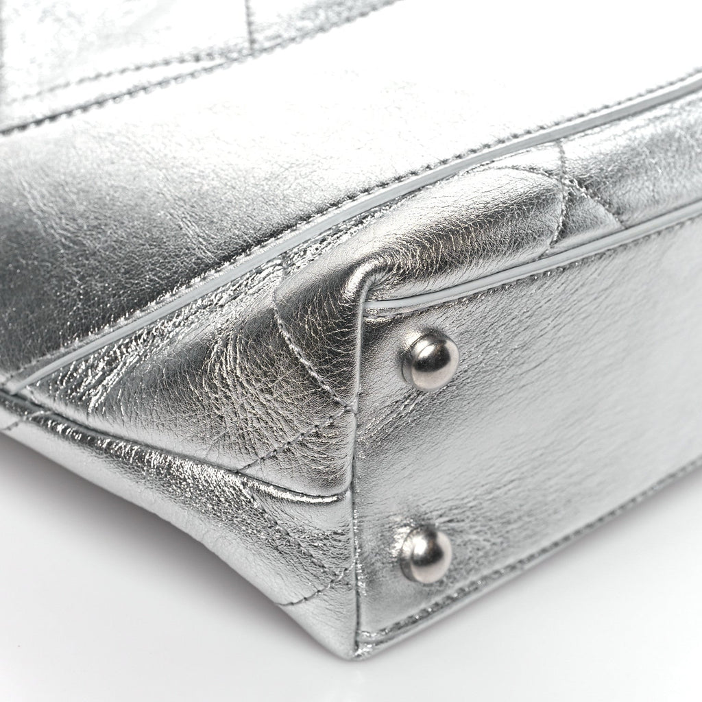 Metallic Calfskin Stitched CC Shopper Tote Silvery
