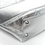 Metallic Calfskin Stitched CC Shopper Tote Silvery