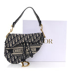 Oblique Embroidered Saddle Bag Blue
