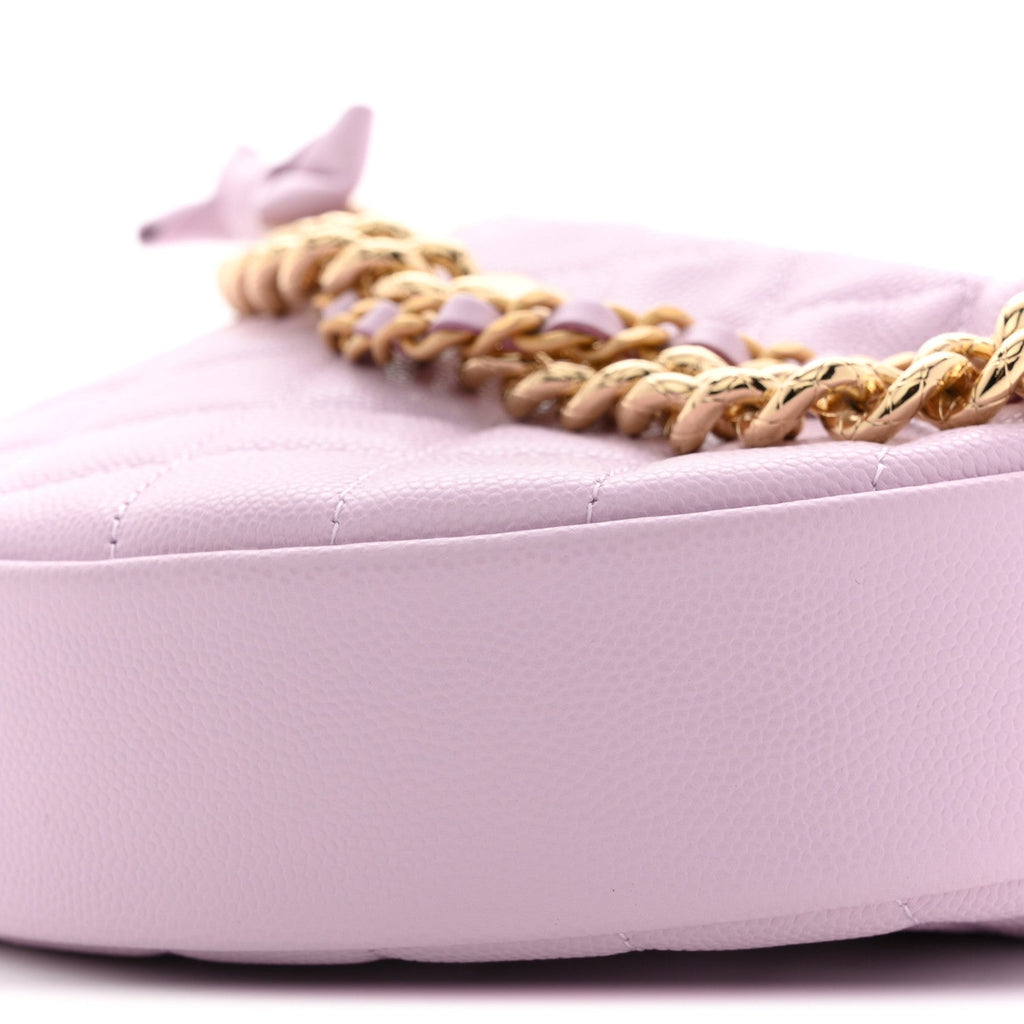 Shiny Caviar Quilted Bow Pouch Hobo Light Purple