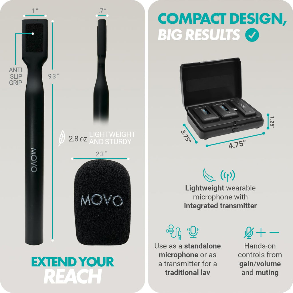Movo WMX-2-C-DUO USB-C Dual Wireless Mics w Handle