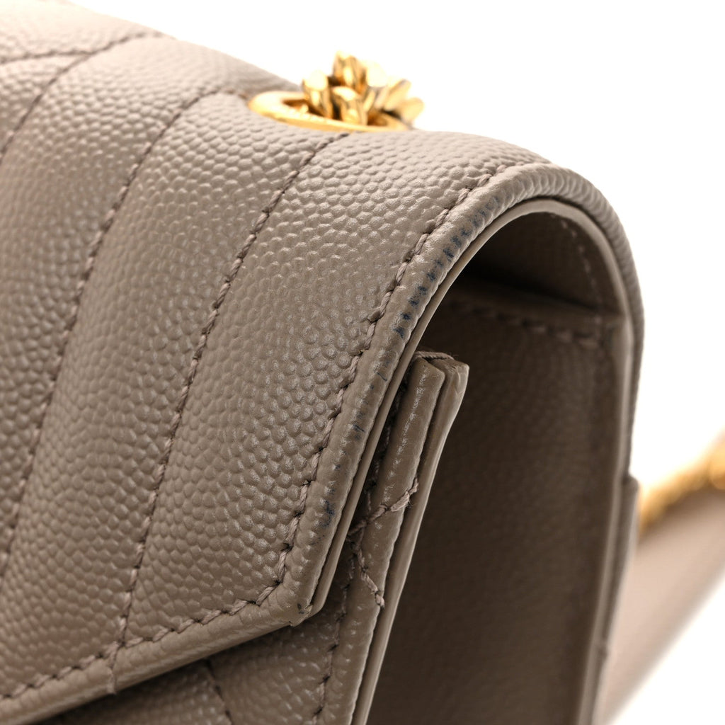 Grain De Poudre Textured Mixed Matelasse Triquilt Small Monogram Satchel Greyish Brown