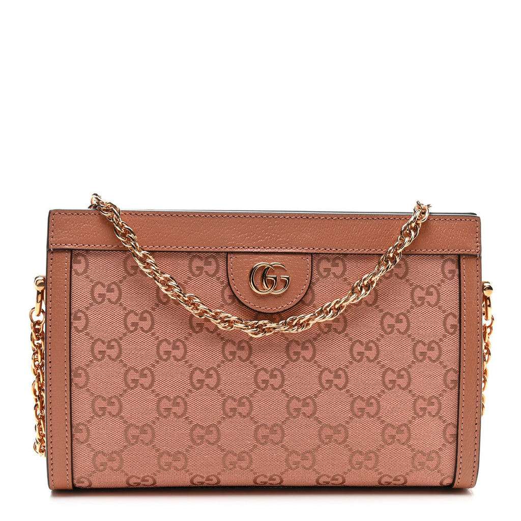 Monogram Textured Dollar Calfskin Small Ophidia Chain Shoulder Bag Cloche Rose Pink