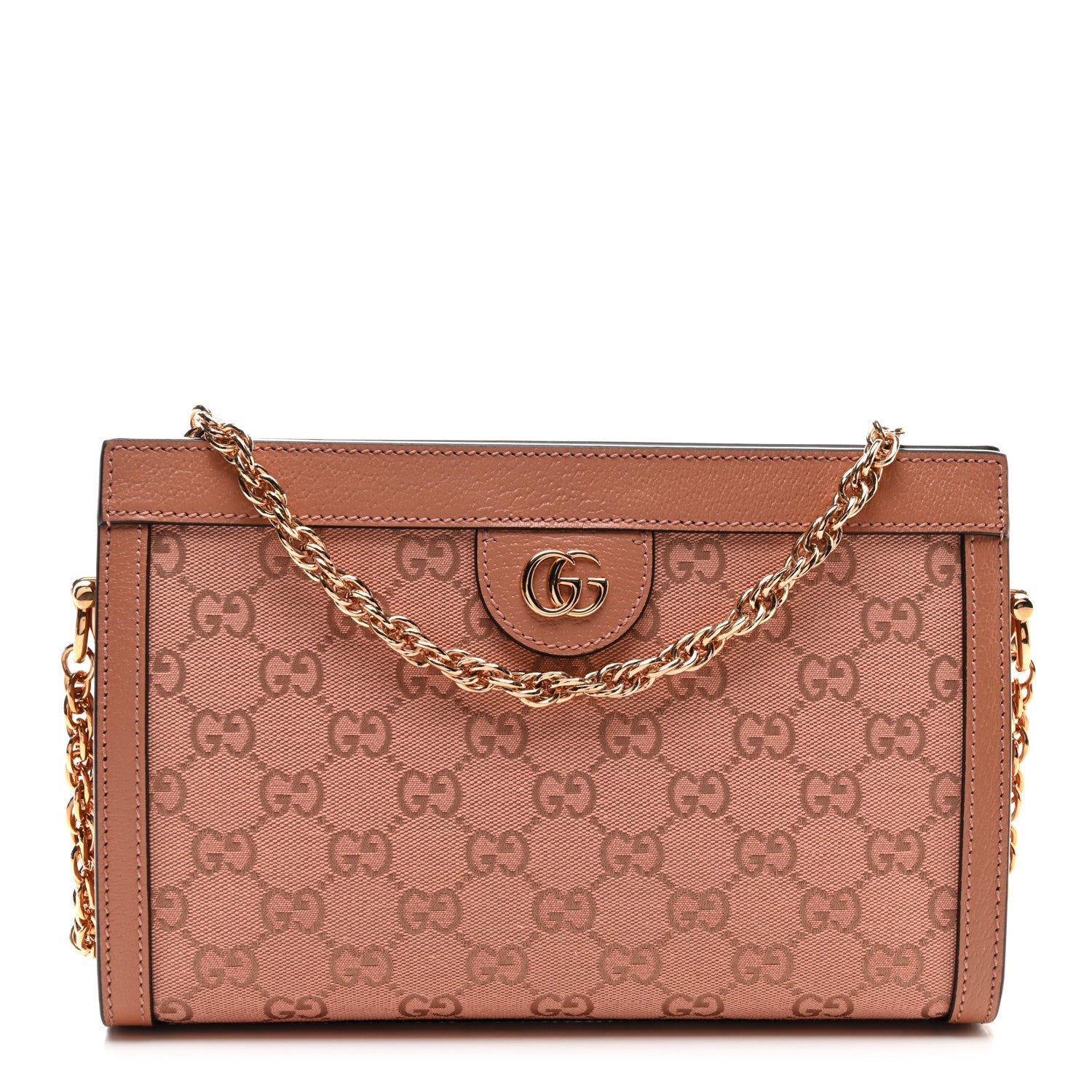 Monogram Textured Dollar Calfskin Small Ophidia Chain Shoulder Bag Cloche Rose Pink