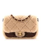 Shearling Lambskin Quilted Mini Furry Coco Flap Beige Dark Brown