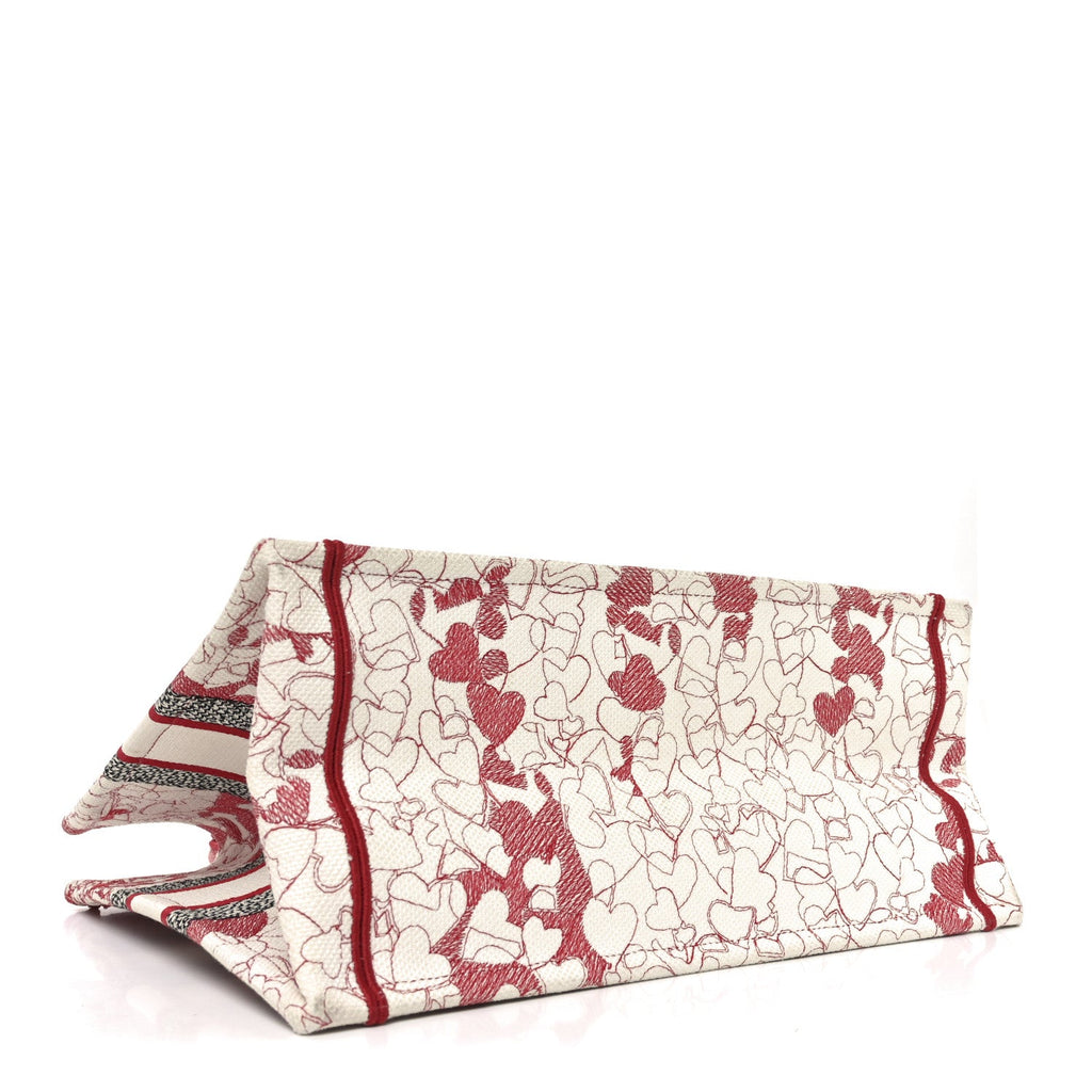 Canvas Embroidered Medium Dioramour D-Royaume Book Tote Red Multicolor
