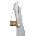 Glazed Calfskin Quilted Coco Pleats Chain Clutch Brown