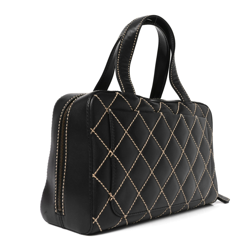 Calfskin Wild Stitch Top Handle Bag Black