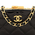 Glazed Goatskin Quilted Small Box With Chain Black