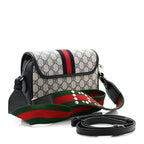 GG Supreme Monogram Textured Dollar Calfskin Web Studded Mini Ophidia Flap Shoulder Bag Beige Blue