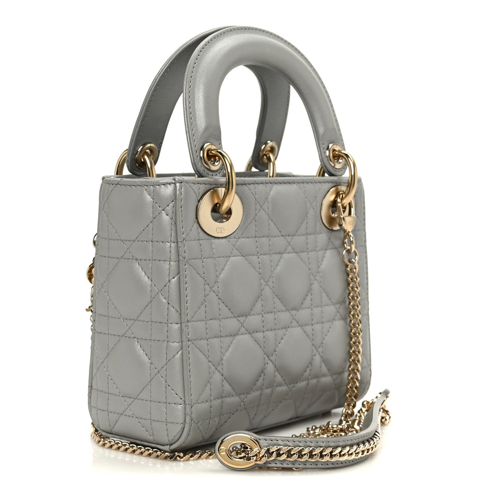 Lambskin Cannage Mini Lady Dior Gray Opaline