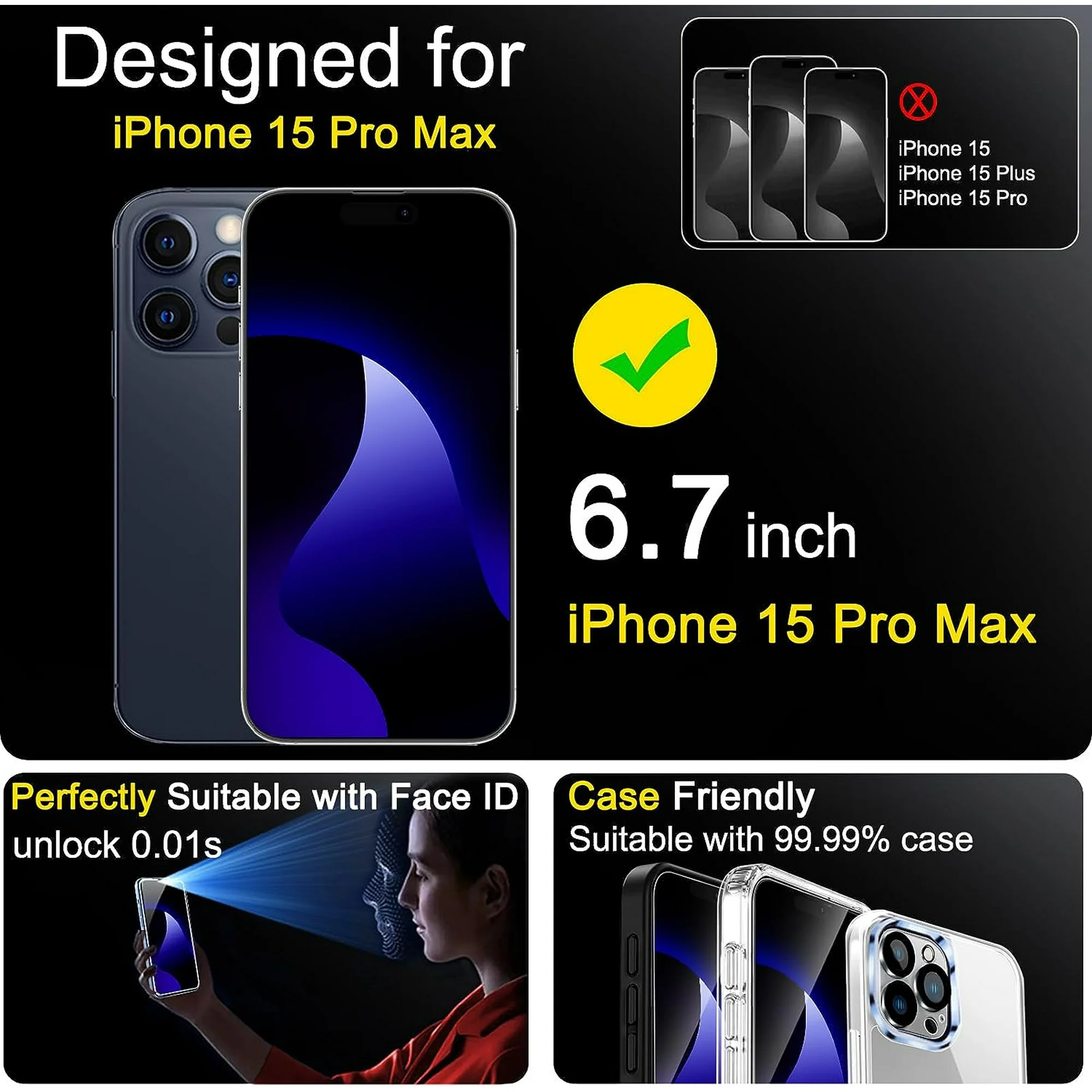 Entronix [Magnetic] Case Compatible with iPhone 15 Pro Max - [Hard Back] Glitter Clear