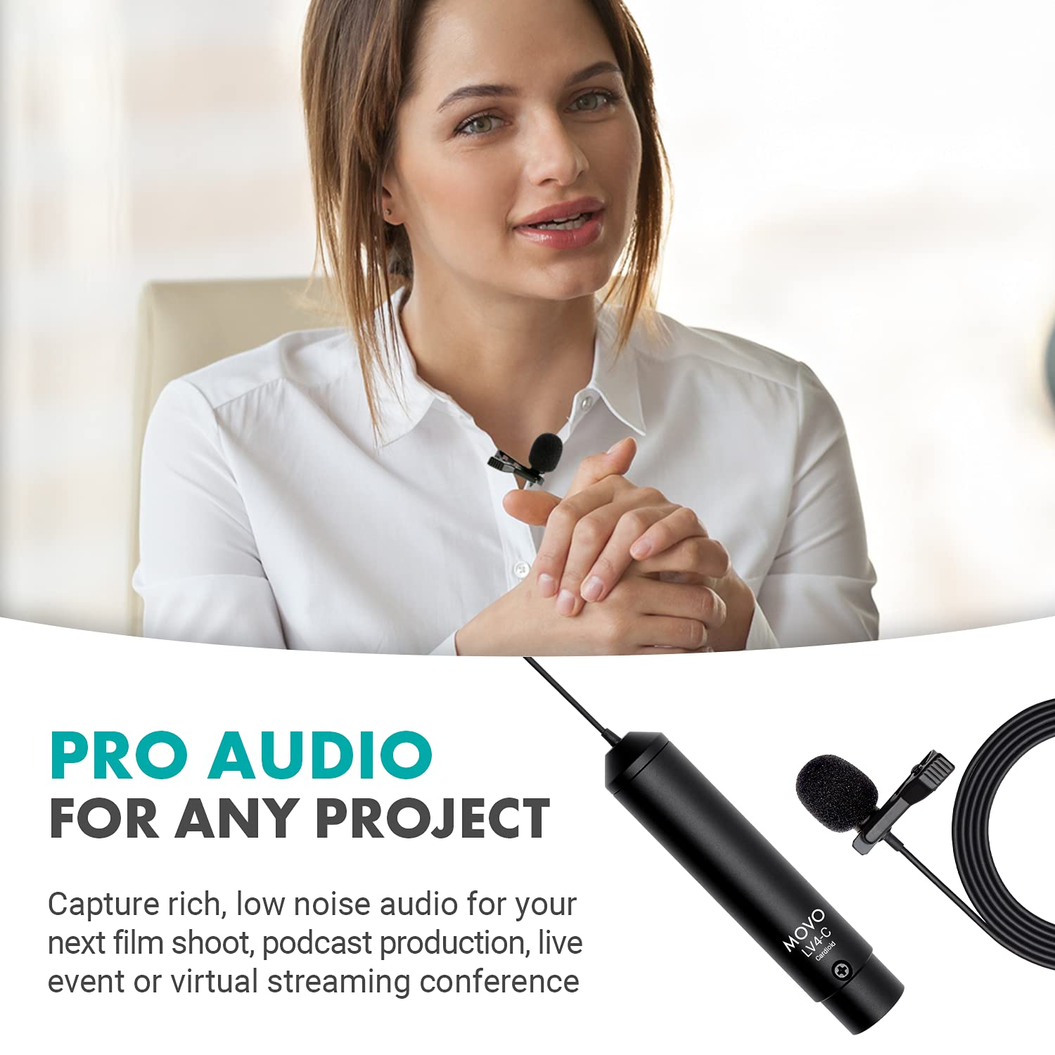 Movo LV4-C Cardioid XLR Lavalier Microphone - Phantom Powered