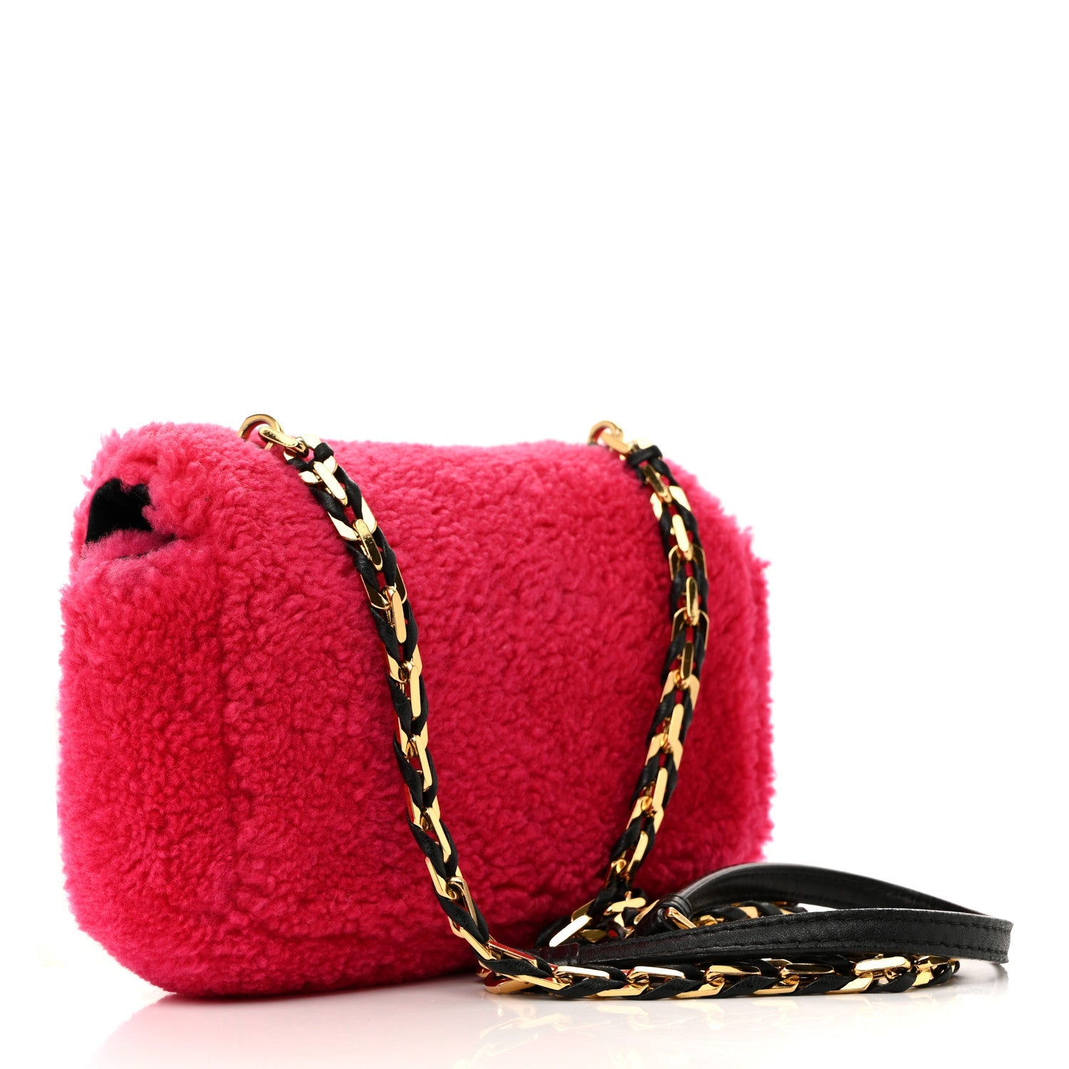 Shearling Nappa Mini Be Baguette Shoulder Bag Fuxia Black