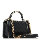 Calfskin Quilted Small Boy Top Handle Flap Black