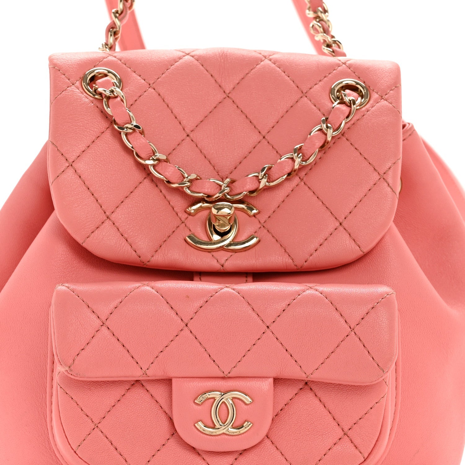 Lambskin Quilted Small Duma Drawstring Backpack Light Pink