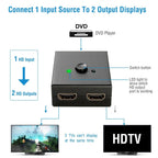 HD IN & HD OUT Bi-directional Switch Adapter 1x2 or 2x1 4K HDTV Splitter Converter Hub Manual Switcher Supports HD 3D 1080P for DVD HDTV Projector Displayer