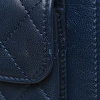 Lambskin Quilted Square Front Pocket Clutch With Chain Navy Blue